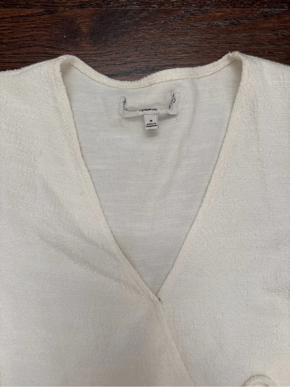 Madewell Cream Wrap Short Sleeve Tie Top